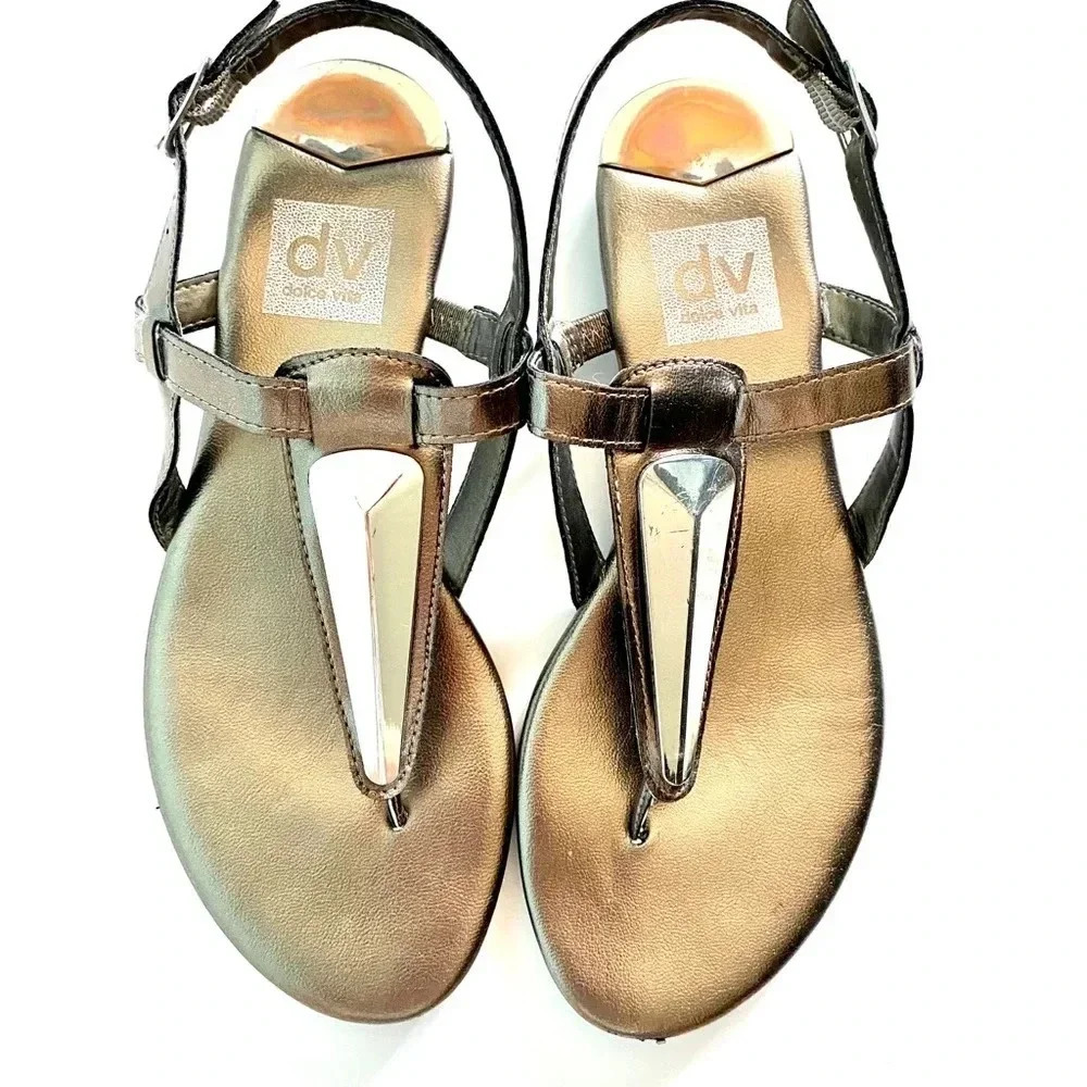 DV by Dolce Vita Allura Leather Metallic Statement Sandals Size 7.5 GUC